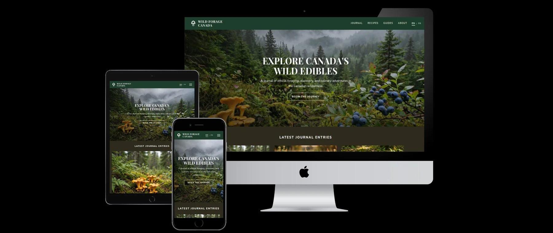 Wild Forage Canada website shown on desktop, tablet, and phone