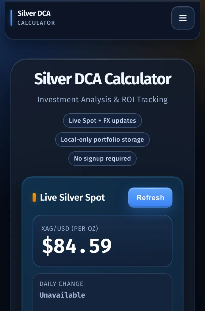 Silver DCA Calculator website