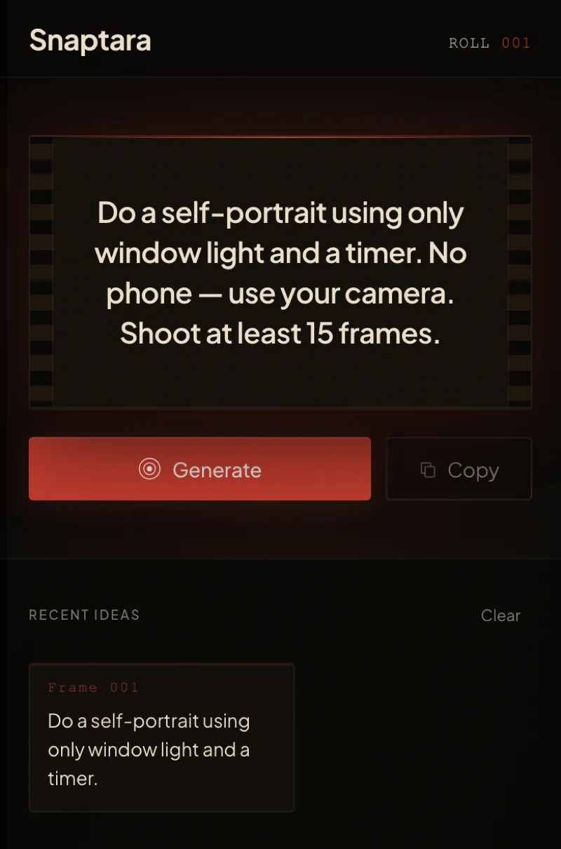 Snaptara photography prompt generator website